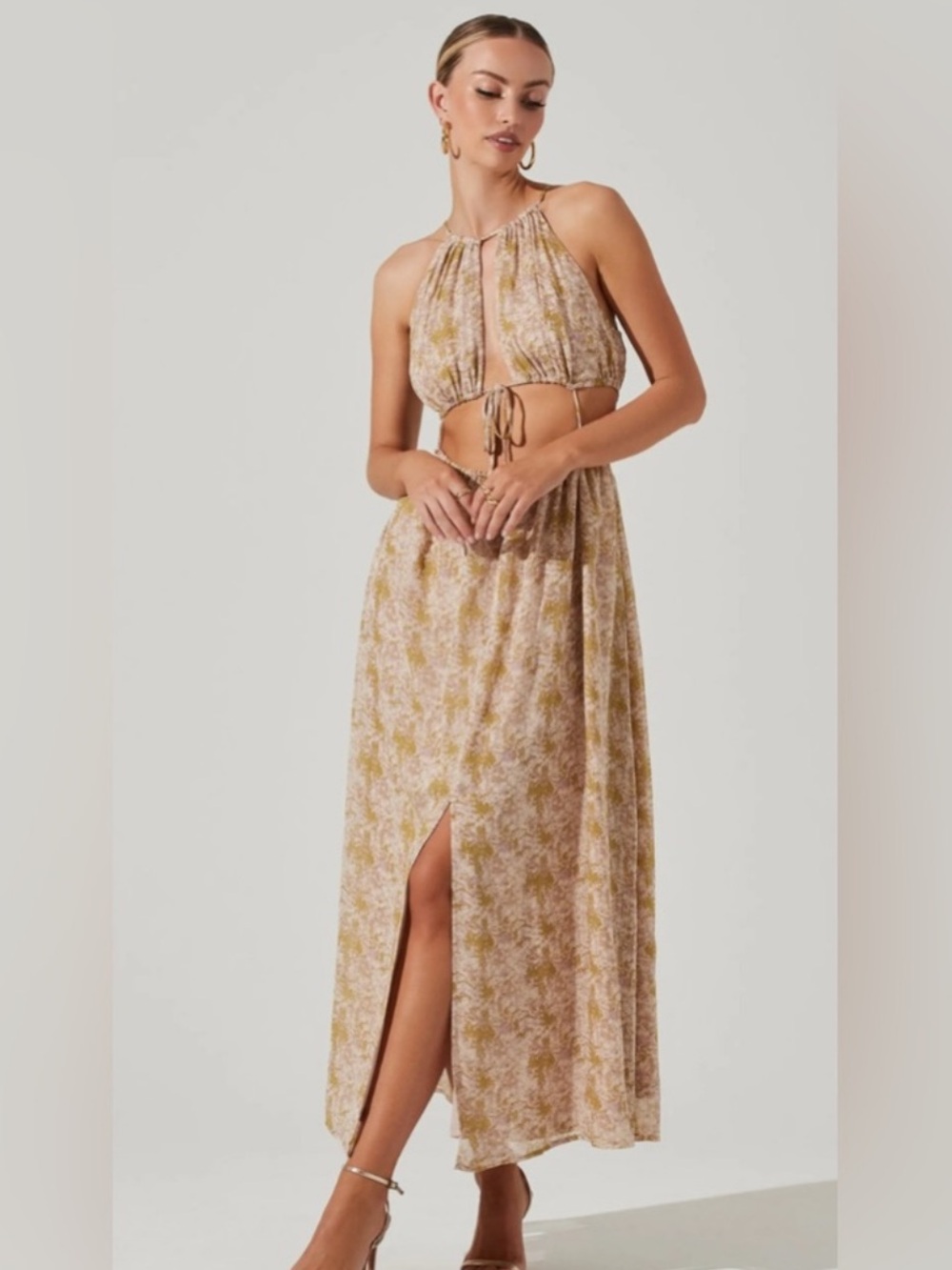 ASTR Mid Cutout Sleeveless Maxi Dress ~ Green Watercolor Large